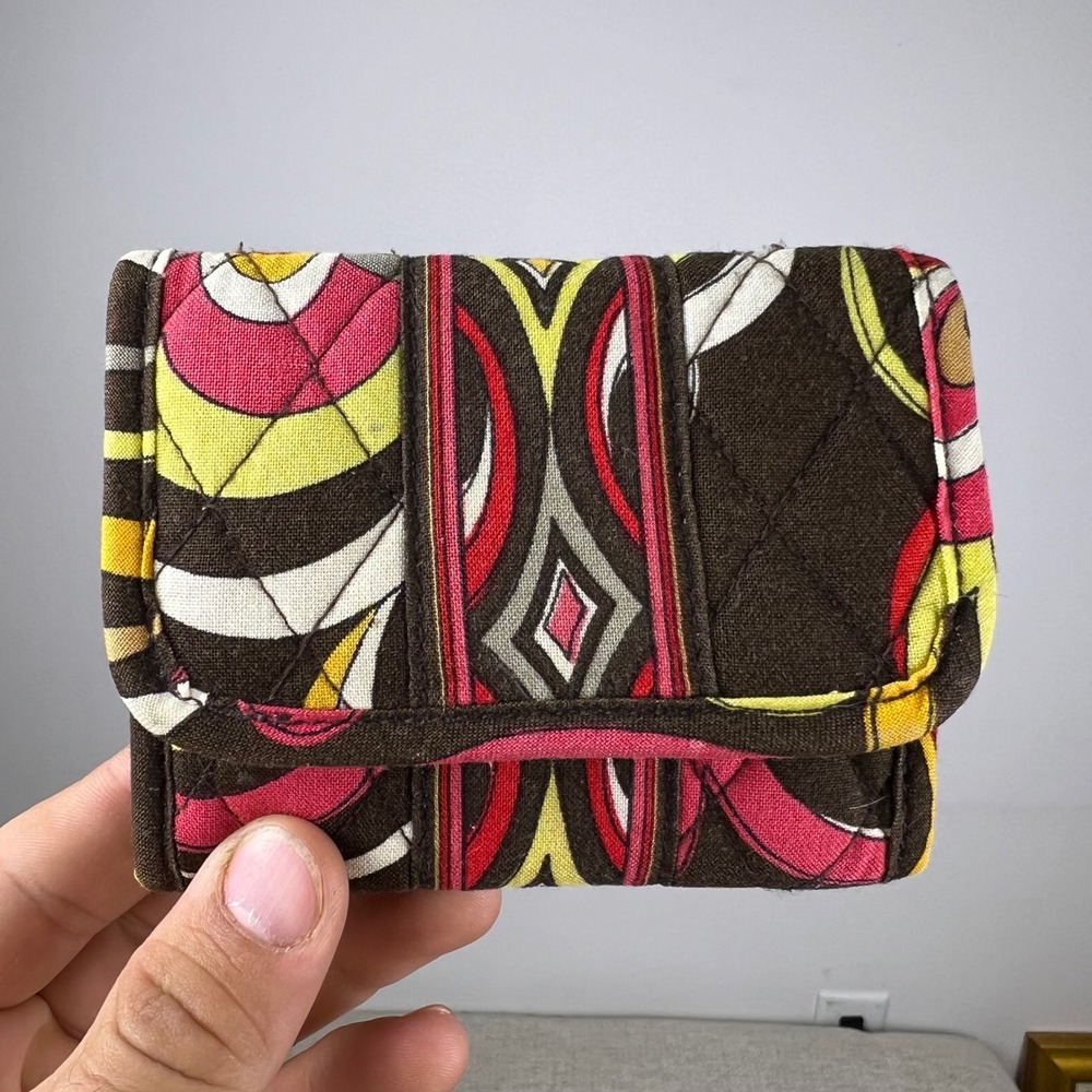 Vera Bradley Trifold Wallet Mesa Red Small Brown Red Quilted Cotton Excellent